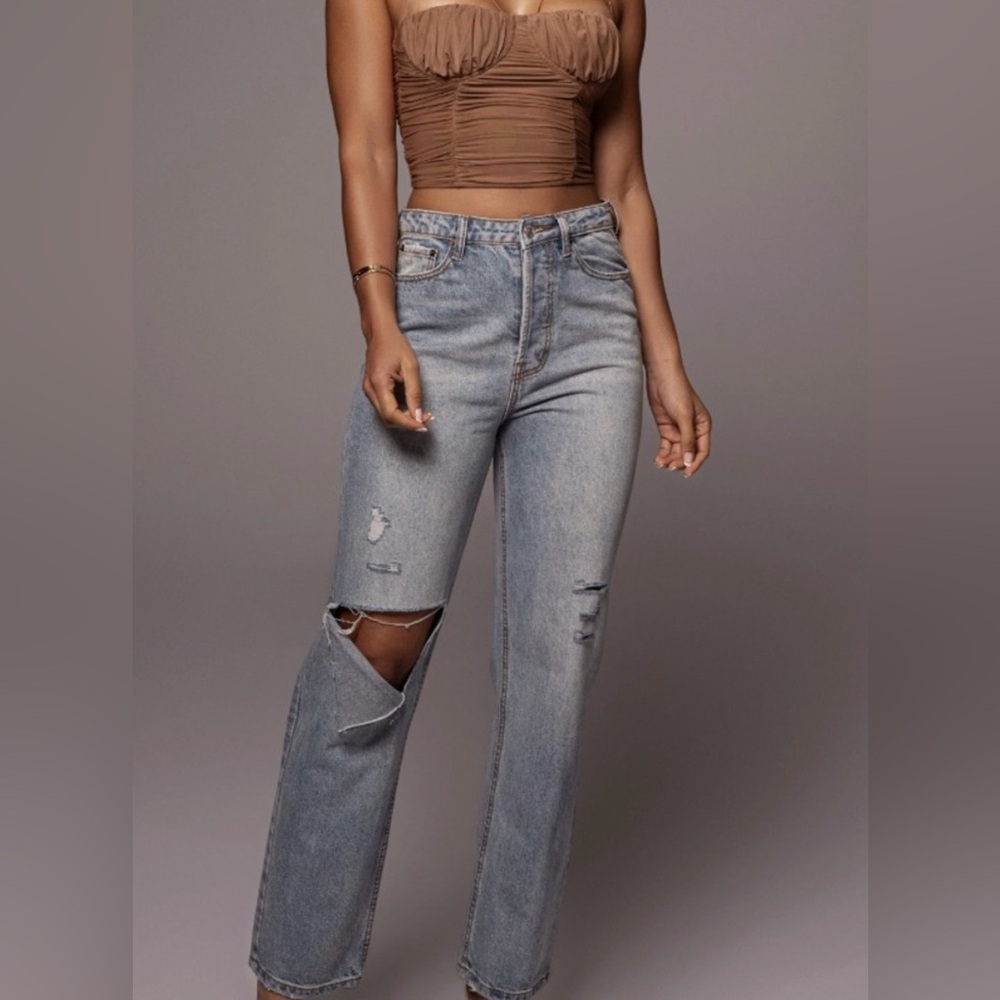 JLUXLABEL Blue Boyfriend Distressed Jeans